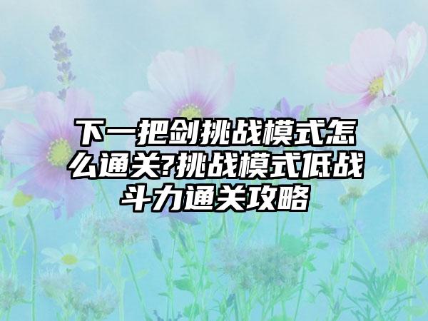 下一把剑挑战模式怎么通关?挑战模式低战斗力通关攻略