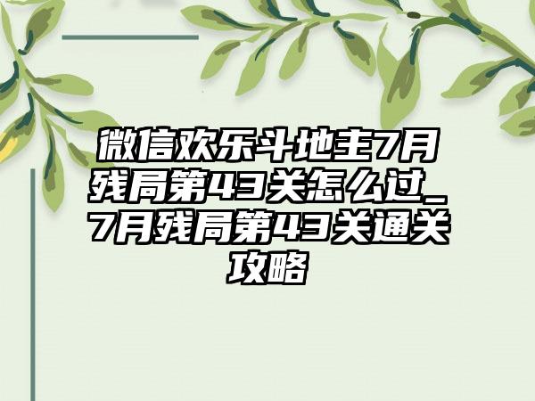 微信欢乐斗地主7月残局第43关怎么过_7月残局第43关通关攻略