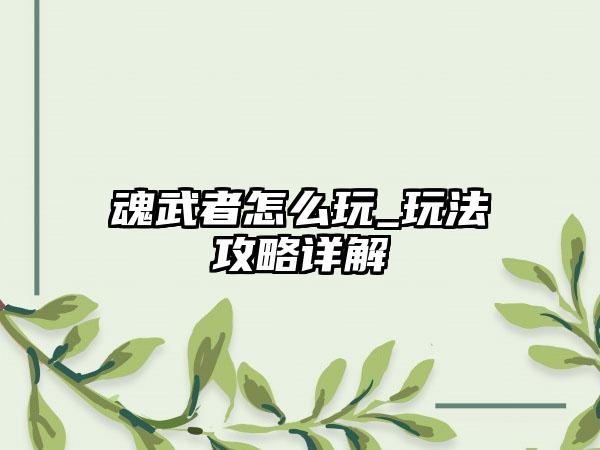 魂武者怎么玩_玩法攻略详解