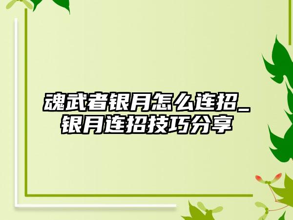 魂武者银月怎么连招_银月连招技巧分享