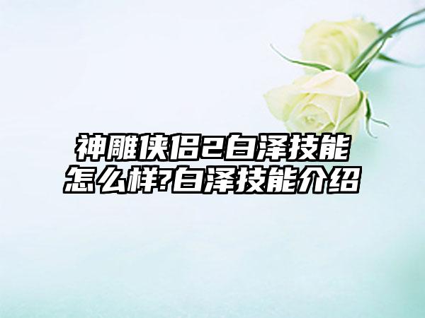 神雕侠侣2白泽技能怎么样?白泽技能介绍
