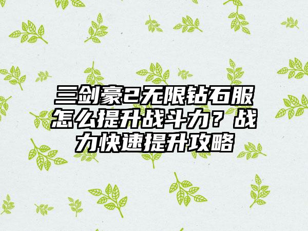 三剑豪2无限钻石服怎么提升战斗力？战力快速提升攻略