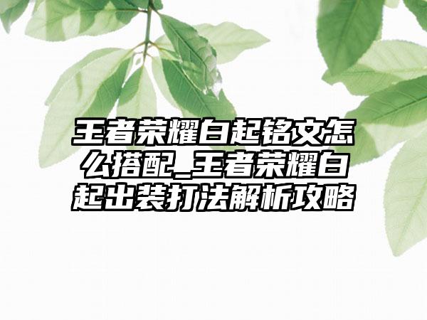 王者荣耀白起铭文怎么搭配_王者荣耀白起出装打法解析攻略