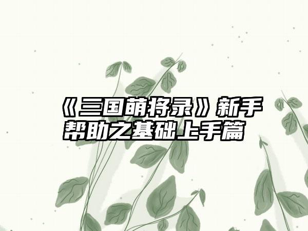 《三国萌将录》新手帮助之基础上手篇