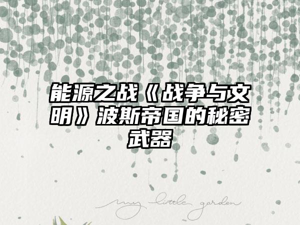 能源之战《战争与文明》波斯帝国的秘密武器