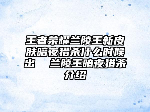 王者荣耀兰陵王新皮肤暗夜猎杀什么时候出  兰陵王暗夜猎杀介绍