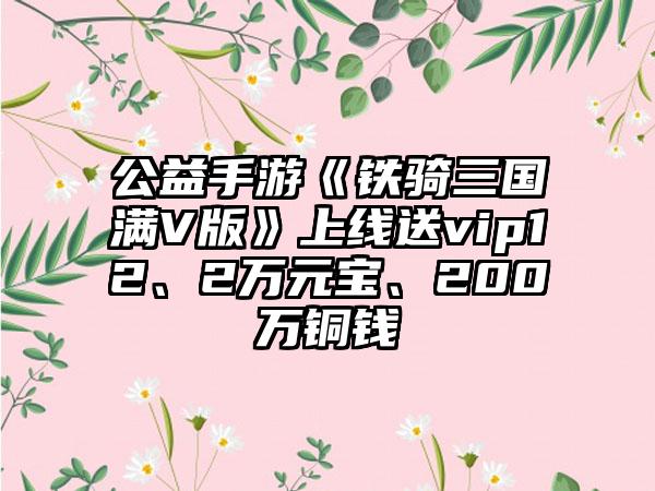 公益手游《铁骑三国满V版》上线送vip12、2万元宝、200万铜钱