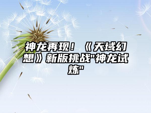 神龙再现！《天域幻想》新版挑战