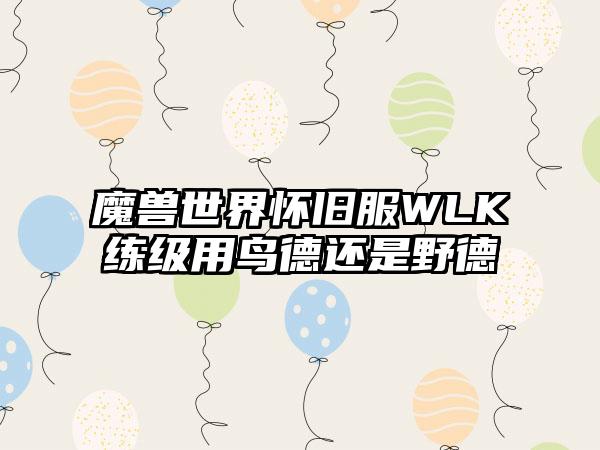 魔兽世界怀旧服WLK练级用鸟德还是野德