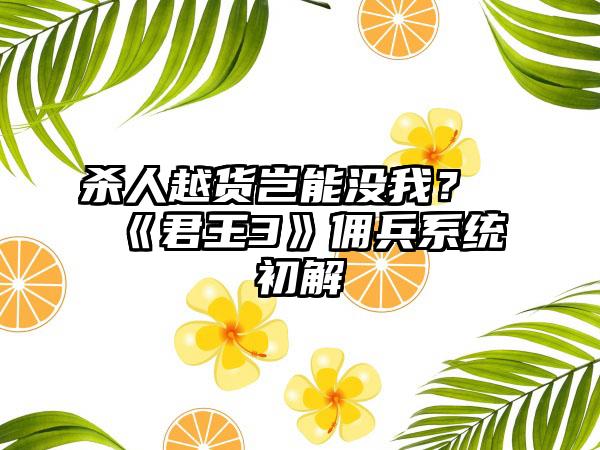 杀人越货岂能没我？《君王3》佣兵系统初解