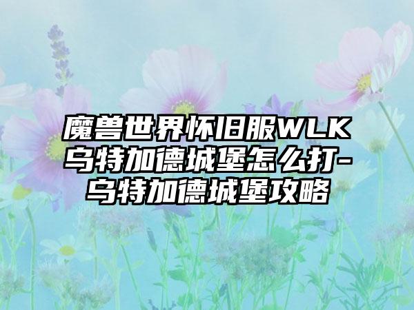 魔兽世界怀旧服WLK乌特加德城堡怎么打-乌特加德城堡攻略