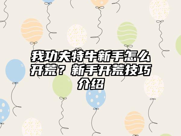 我功夫特牛新手怎么开荒？新手开荒技巧介绍