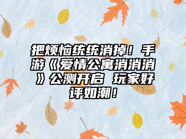 把烦恼统统消掉！手游《爱情公寓消消消》公测开启 玩家好评如潮！