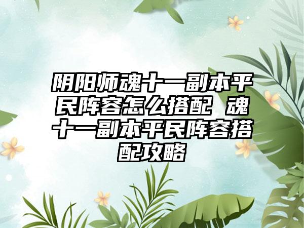阴阳师魂十一副本平民阵容怎么搭配 魂十一副本平民阵容搭配攻略