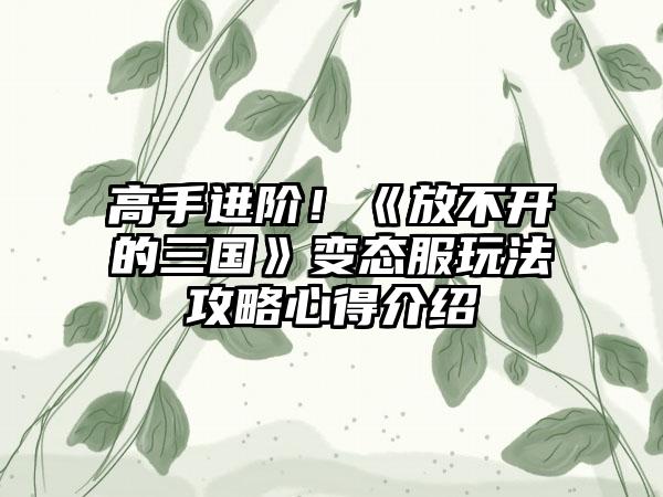 高手进阶！《放不开的三国》变态服玩法攻略心得介绍