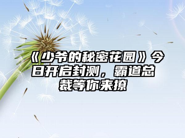 《少爷的秘密花园》今日开启封测，霸道总裁等你来撩