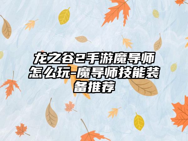 龙之谷2手游魔导师怎么玩-魔导师技能装备推荐