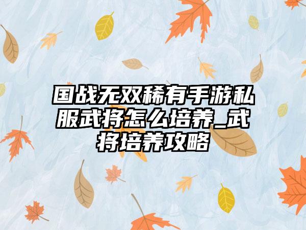国战无双稀有手游私服武将怎么培养_武将培养攻略