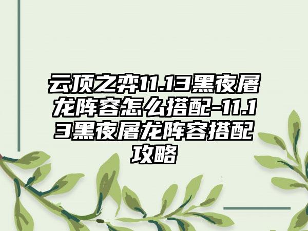 云顶之弈11.13黑夜屠龙阵容怎么搭配-11.13黑夜屠龙阵容搭配攻略