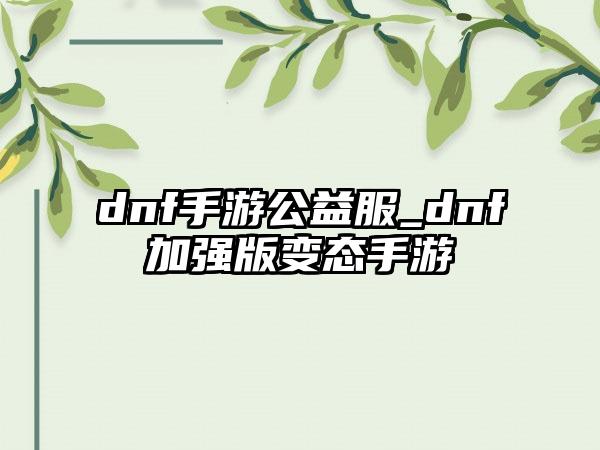 dnf手游公益服_dnf加强版变态手游