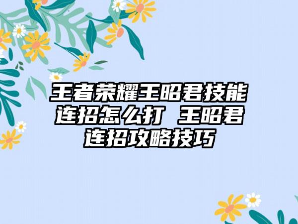 王者荣耀王昭君技能连招怎么打 王昭君连招攻略技巧