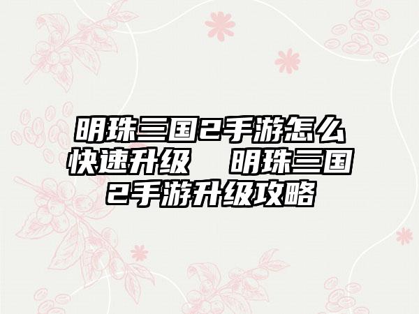 明珠三国2手游怎么快速升级  明珠三国2手游升级攻略