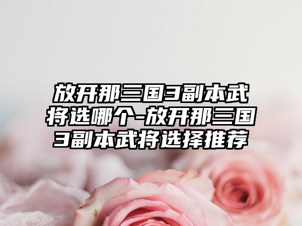 放开那三国3副本武将选哪个-放开那三国3副本武将选择推荐