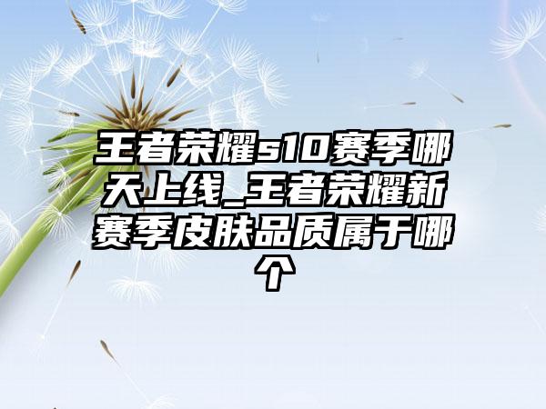 王者荣耀s10赛季哪天上线_王者荣耀新赛季皮肤品质属于哪个