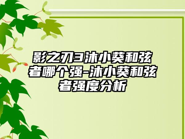 影之刃3沐小葵和弦者哪个强-沐小葵和弦者强度分析