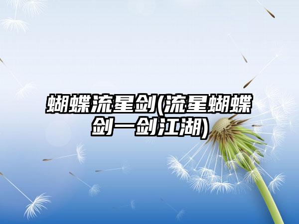 蝴蝶流星剑(流星蝴蝶剑一剑江湖)
