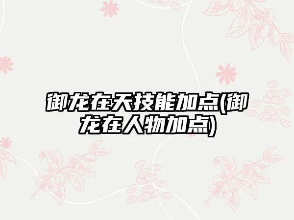 御龙在天技能加点(御龙在人物加点)