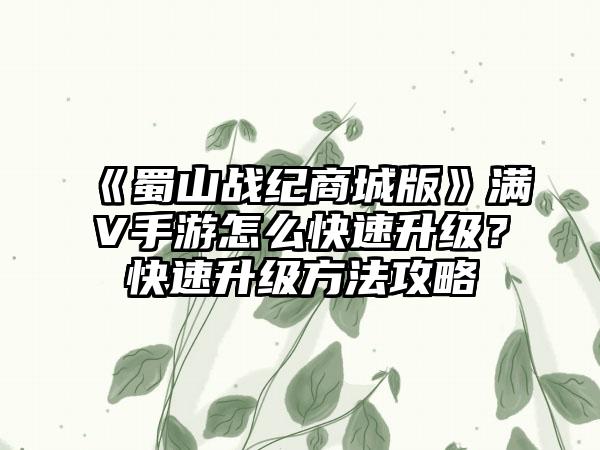 《蜀山战纪商城版》满V手游怎么快速升级？快速升级方法攻略