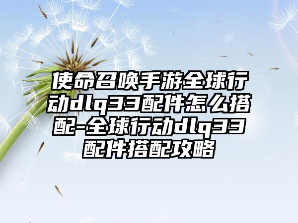 使命召唤手游全球行动dlq33配件怎么搭配-全球行动dlq33配件搭配攻略