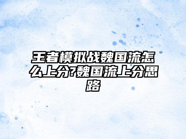 王者模拟战魏国流怎么上分?魏国流上分思路