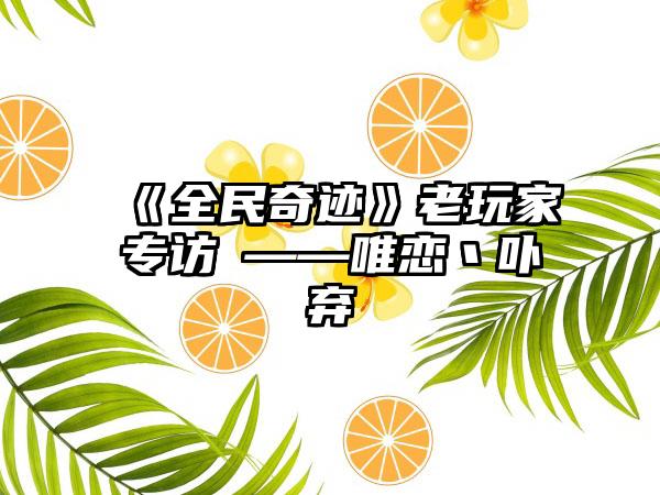 《全民奇迹》老玩家专访④——唯恋丶卟弃