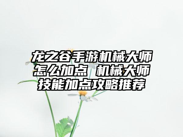 龙之谷手游机械大师怎么加点 机械大师技能加点攻略推荐