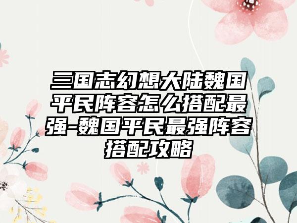 三国志幻想大陆魏国平民阵容怎么搭配最强-魏国平民最强阵容搭配攻略