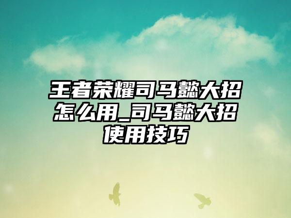 王者荣耀司马懿大招怎么用_司马懿大招使用技巧