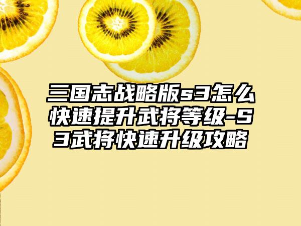 三国志战略版s3怎么快速提升武将等级-S3武将快速升级攻略