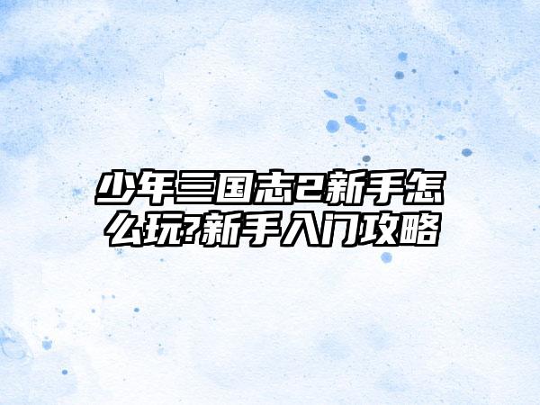 少年三国志2新手怎么玩?新手入门攻略