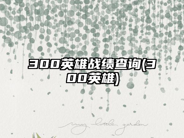 300英雄战绩查询(300英雄)
