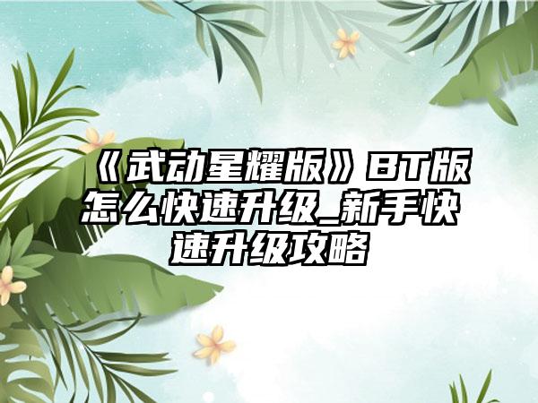 《武动星耀版》BT版怎么快速升级_新手快速升级攻略