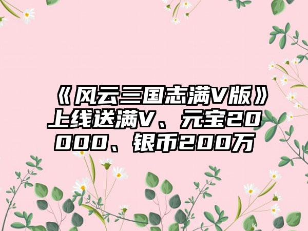 《风云三国志满V版》上线送满V、元宝20000、银币200万