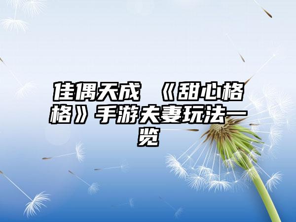 佳偶天成 《甜心格格》手游夫妻玩法一览