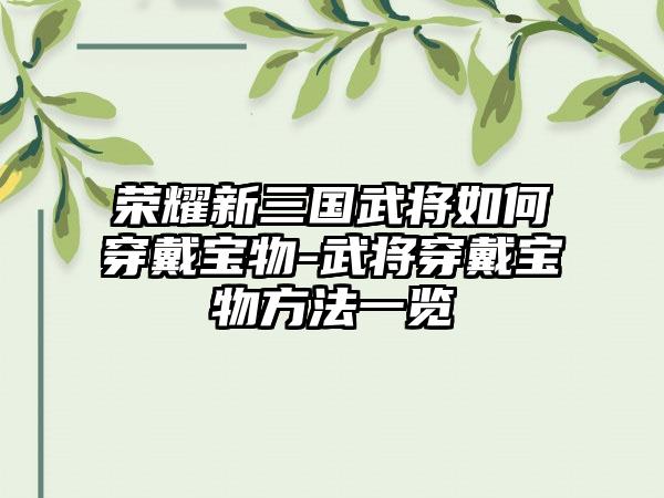 荣耀新三国武将如何穿戴宝物-武将穿戴宝物方法一览