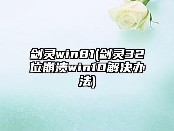 剑灵win81(剑灵32位崩溃win10解决办法)