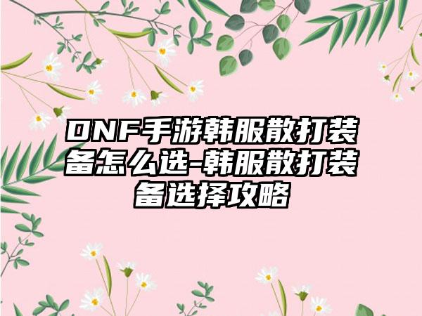 DNF手游韩服散打装备怎么选-韩服散打装备选择攻略