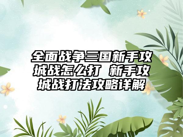 全面战争三国新手攻城战怎么打 新手攻城战打法攻略详解