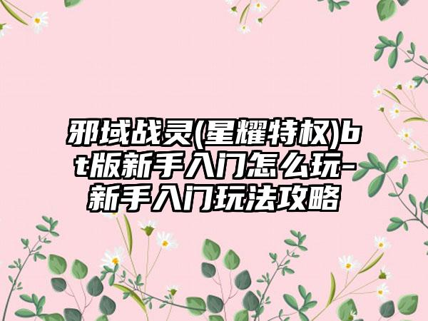 邪域战灵(星耀特权)bt版新手入门怎么玩-新手入门玩法攻略