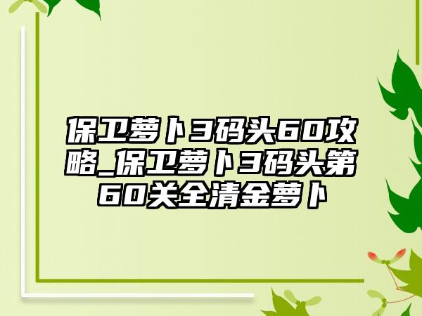 保卫萝卜3码头60攻略_保卫萝卜3码头第60关全清金萝卜